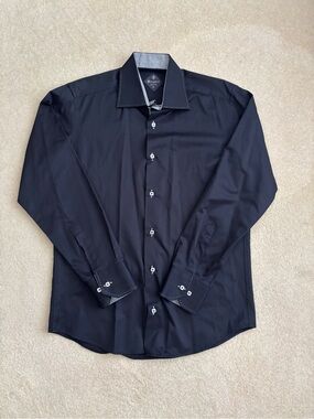 Bagatti Black Dress Shirt with Contrast Stitching Size Medium Slim Fit
